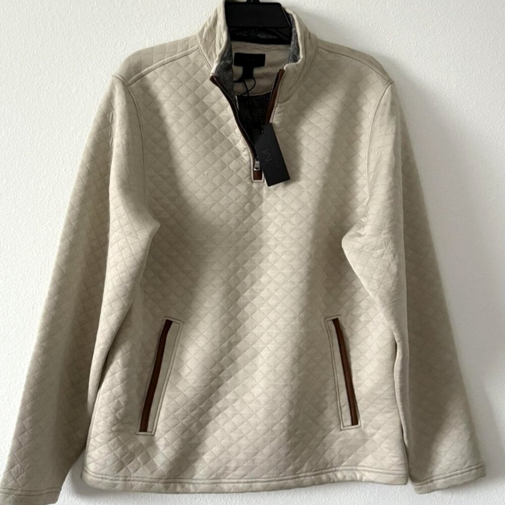 Magaschoni Men's Tan Quilted 1/4 Zip Pullover Sweater Small NWT